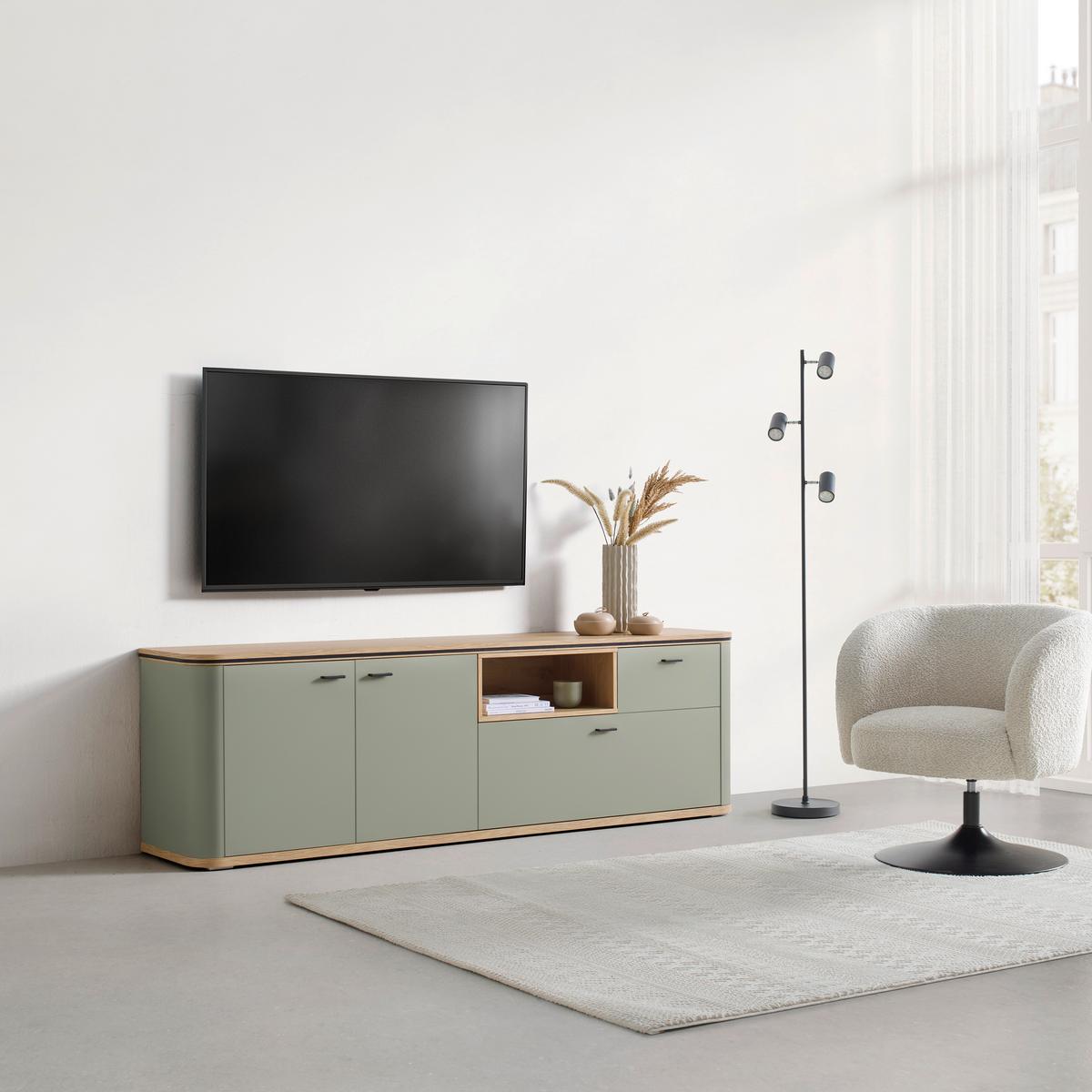 TV-Element Lagos Salbeigrün/Eiche Artisan - Salbeigrün/Anthrazit, Modern, Holzwerkstoff/Kunststoff (210/65/42,5cm) - Premium Living