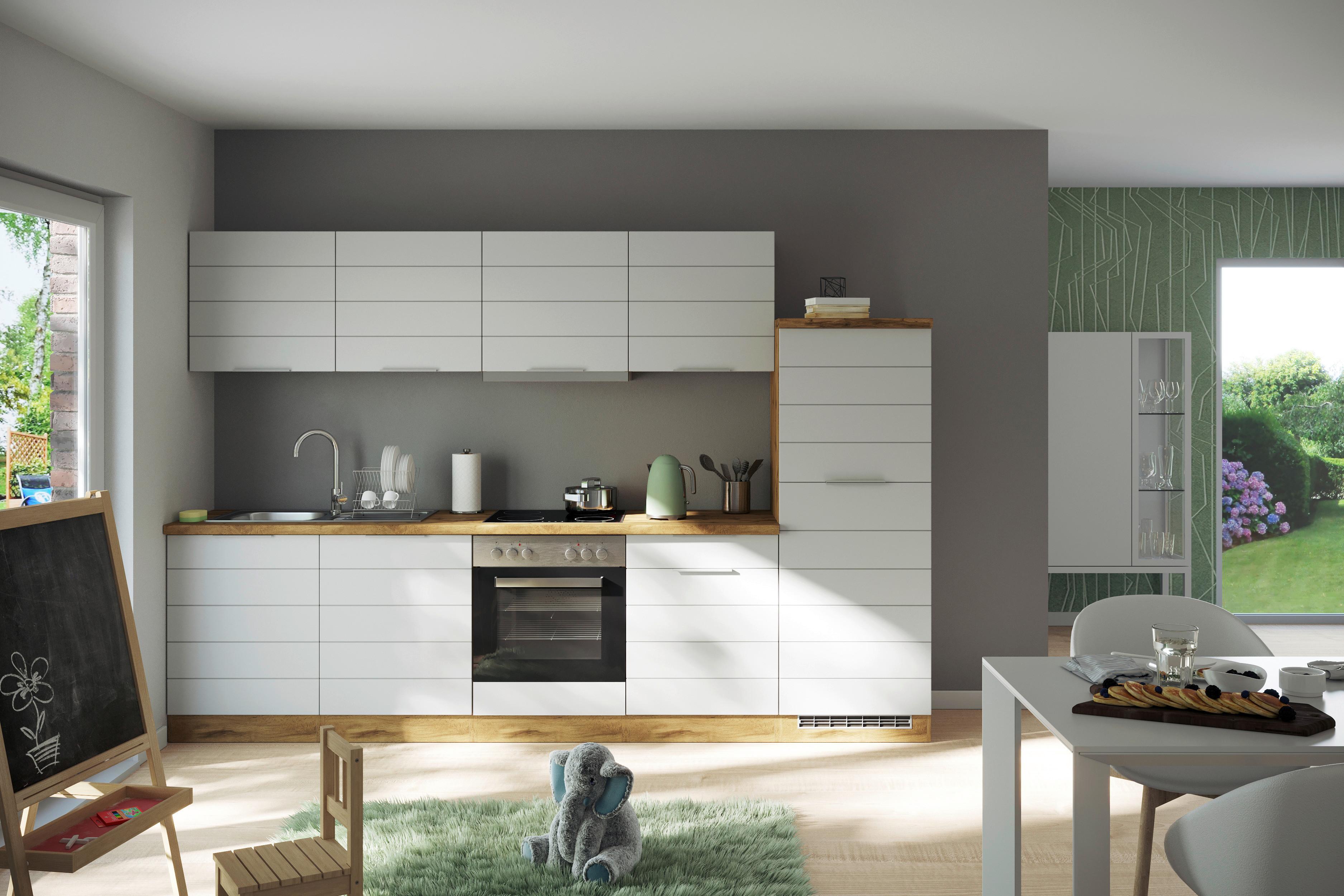 Küchenblock Florenz ohne Geräte ca. 300 cm Weiß/Eiche - Eiche Wotan/Weiß, Design, Holzwerkstoff/Metall (300cm) - Held