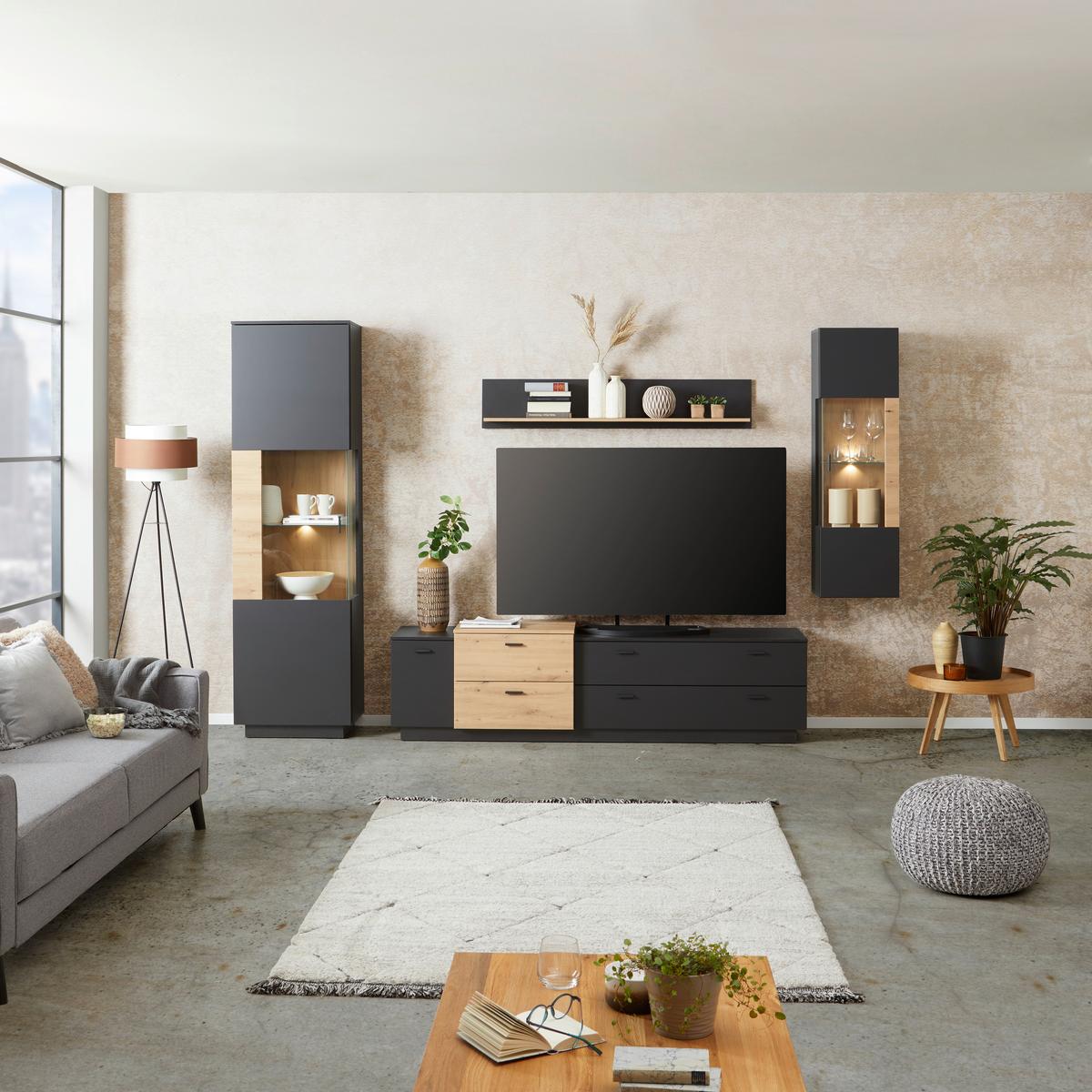 Vitrină suspendată Denver - culoare lemn stejar, Modern, material pe bază de lemn (40/135/33,6cm)