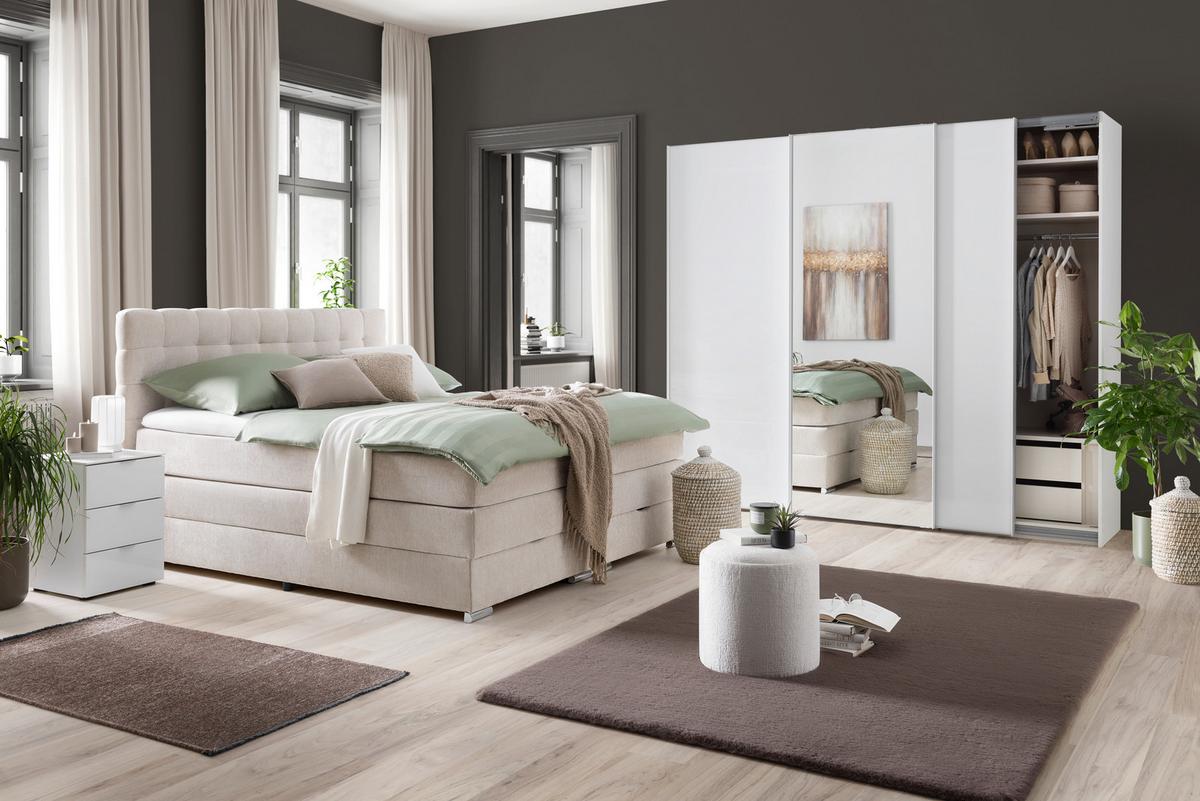Boxspringbett London Creme Ca. 180x200cm - Chromfarben/Creme, Modern, Holz/Holzwerkstoff (180/200cm) - Premium Living