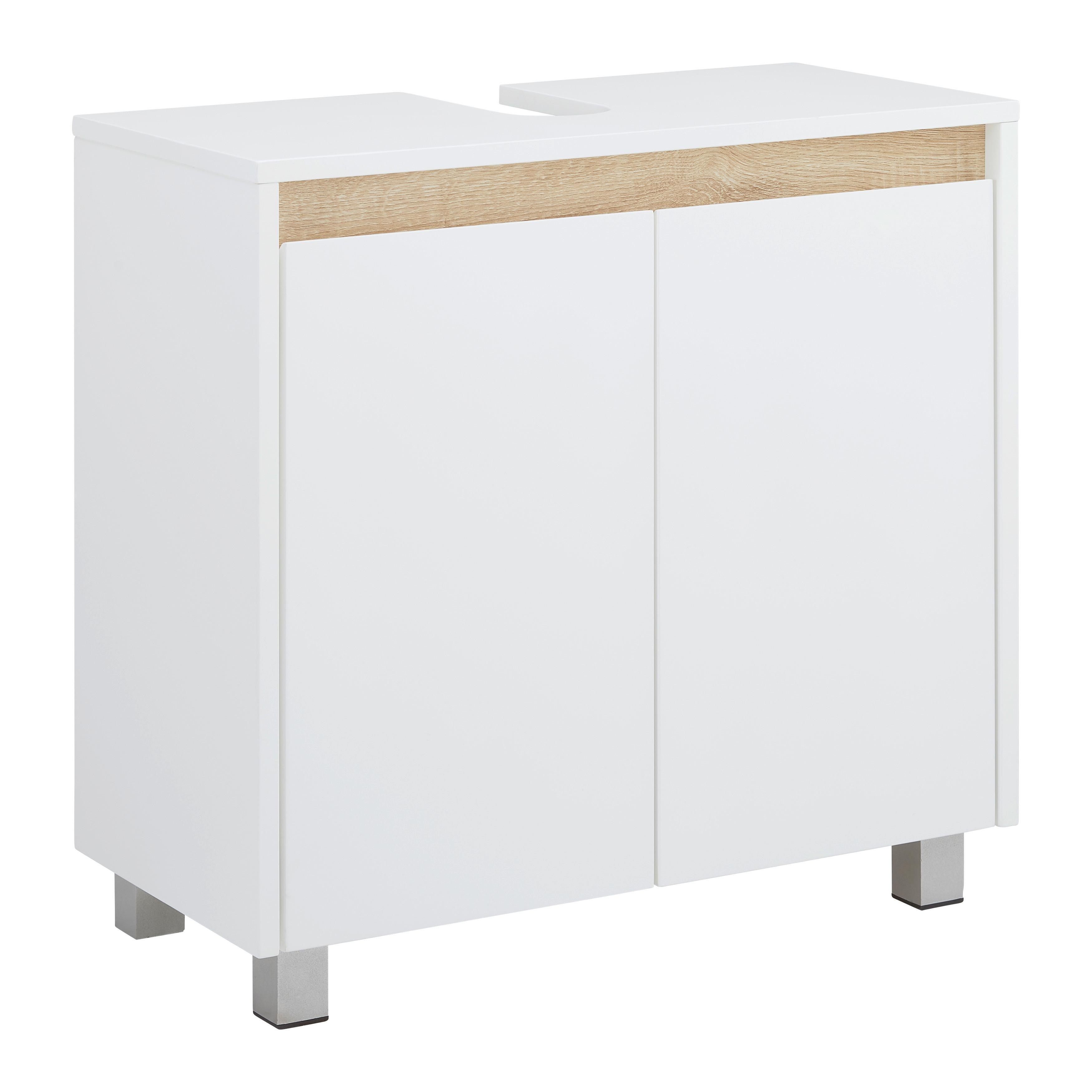 Waschbeckenunterschrank Massimo Weiß ca. 60x59x30 cm - Silberfarben/Weiß, MODERN, Kunststoff (60/59/30cm) - Bessagi Home