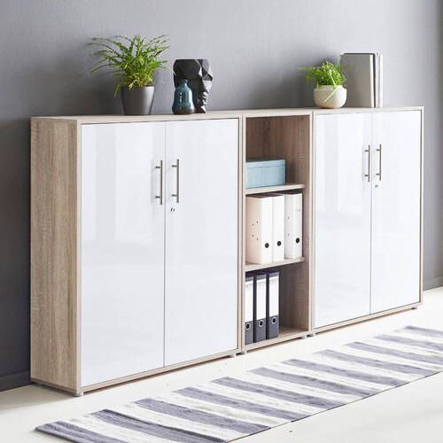 Aktenschrank Office Edition Sw Set 8 Sonoma Eiche/Weiß - Weiß Hochglanz/Sonoma Eiche, MODERN, Holzwerkstoff (213/114/33cm) - MID.YOU