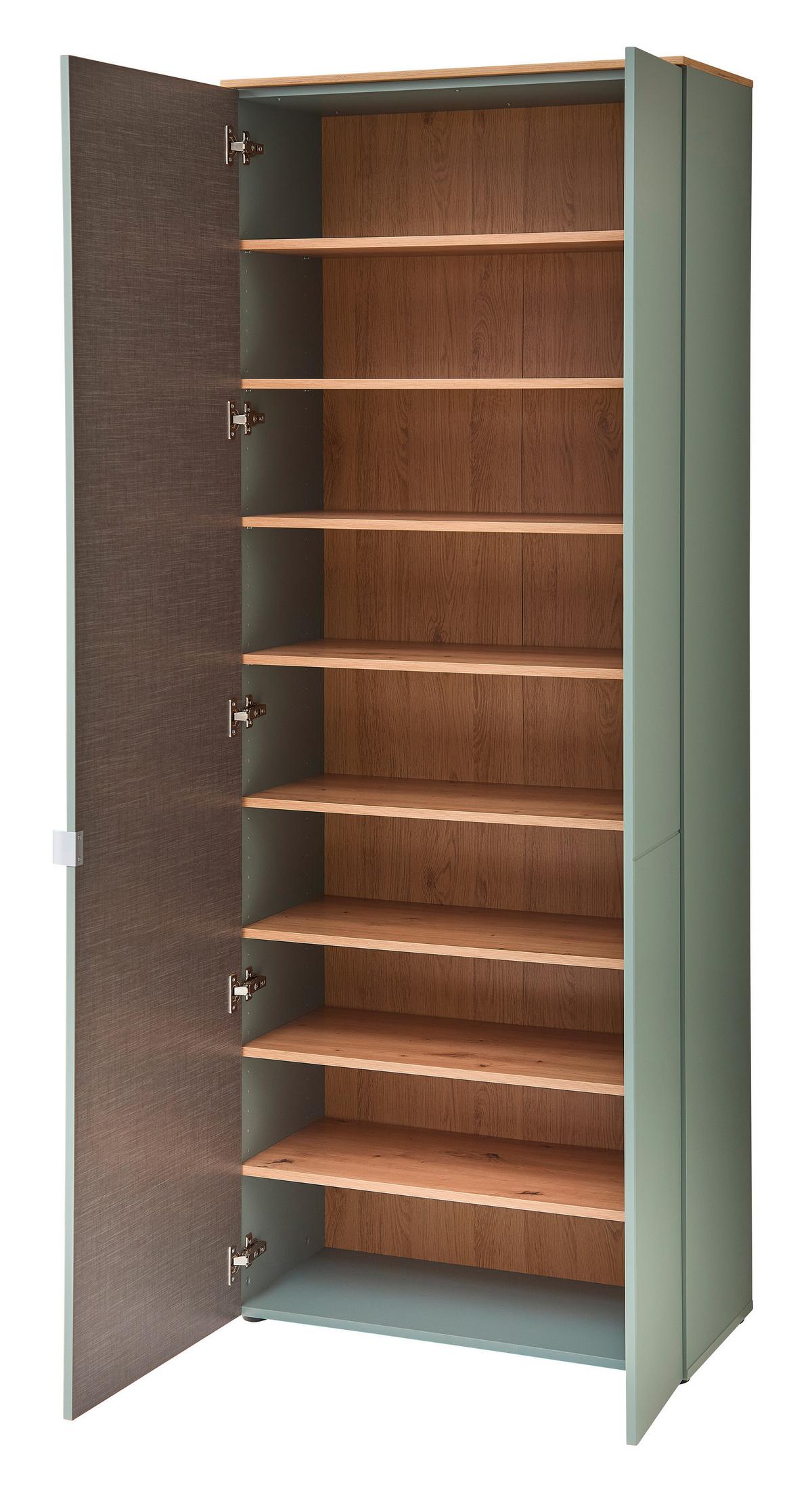 Schuhschrank Bari Eiche Artisan/Schilfgrün - Schilfgrün/Silberfarben, Modern, Holzwerkstoff/Metall (78/202/38cm)