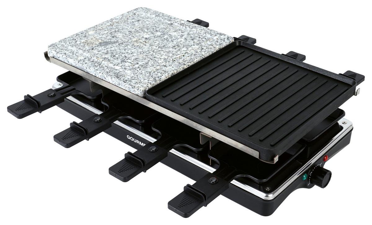 RACLETTE-GRILL 1400W, 8 Pfännchen - Silberfarben/Schwarz, Basics, Kunststoff/Stein (42/23/13cm) - GOURMETMAXX