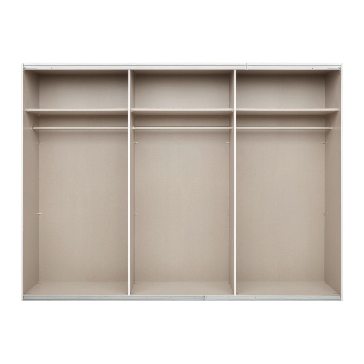 Schwebetürenschrank Fifty Weißglas/Grauspiegel - Chromfarben/Weiß, KONVENTIONELL, Holzwerkstoff/Metall (300/222/66cm) - Premium Living