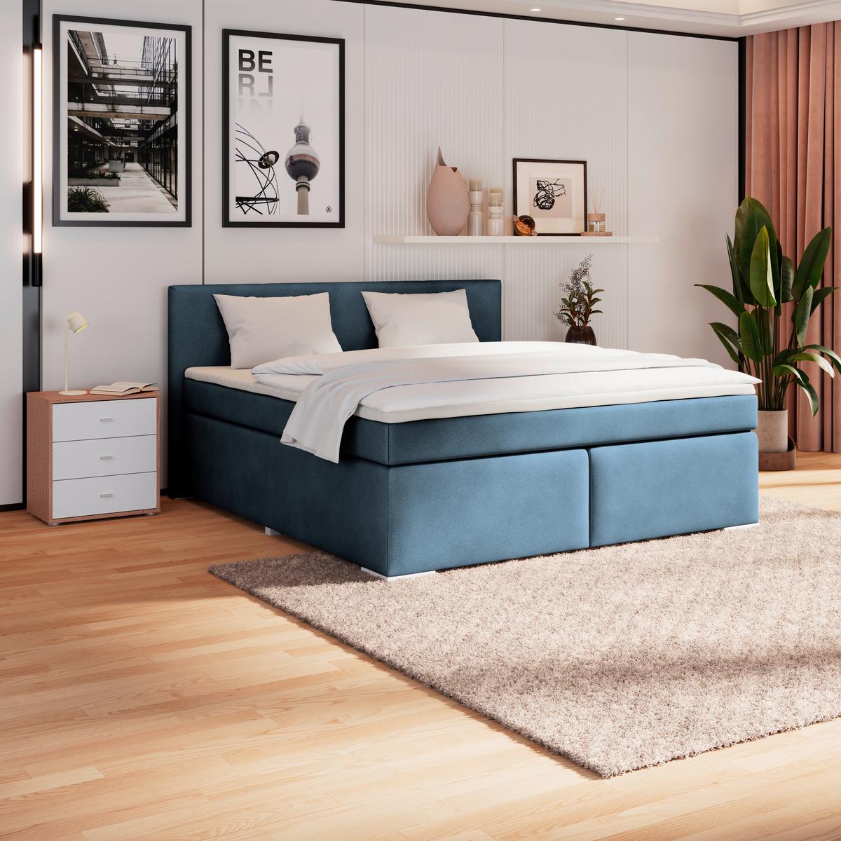 Boxspring Krevet Mira - boje sedefa/tamno plava, Konvencionalno, drvo/metal (160/200cm) - Best Price