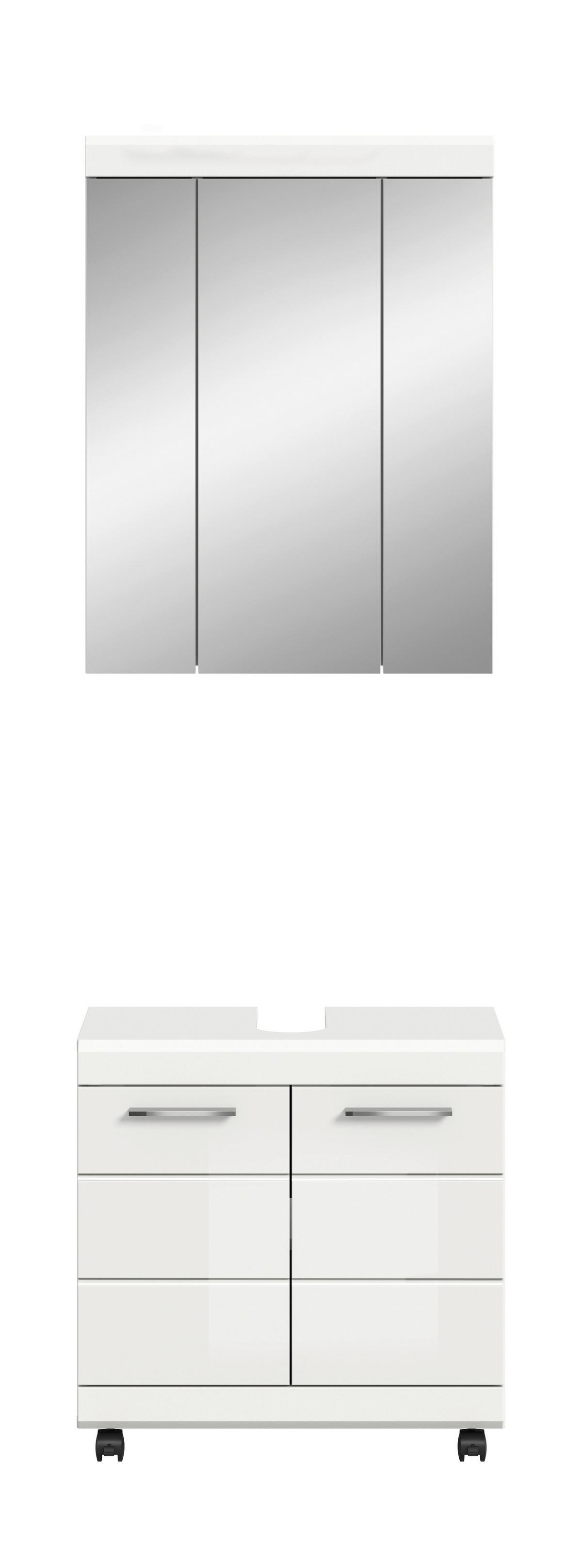 Badezimmer Scout Weiß/Weiß Hochglanz 2-teilig - Weiß Hochglanz/Silberfarben, Trend, Glas/Holzwerkstoff (60cm) - MID.YOU