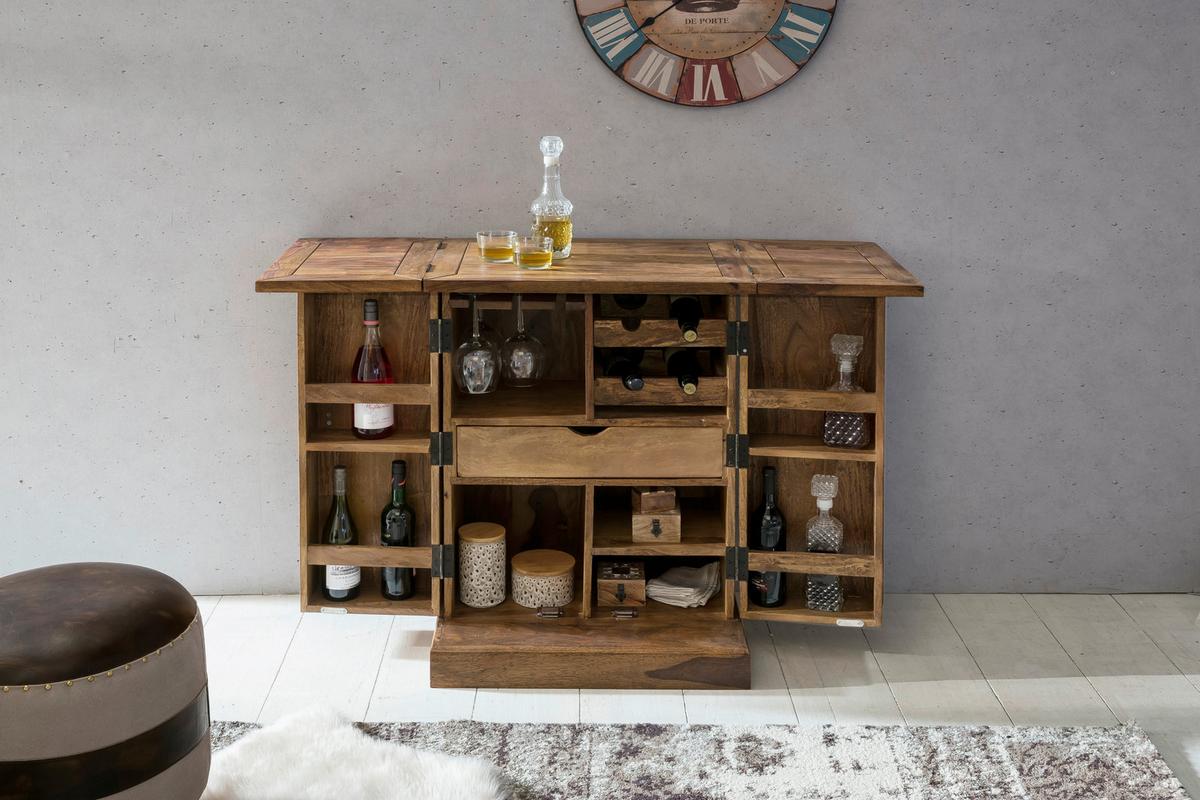 Barschrank ca. 64x91 cm Sheesham massiv - Sheeshamfarben, Design, Holz (64/91/50cm) - MID.YOU