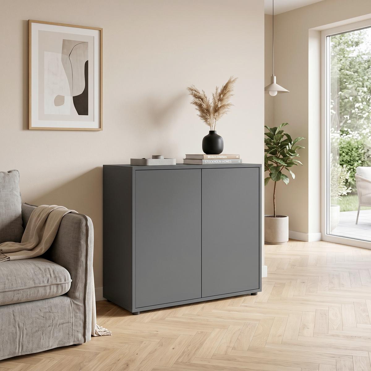 Kommode Mailand Typ 4 Anthrazit - Anthrazit/Schwarz, MODERN, Holzwerkstoff/Kunststoff (79/73/33cm) - MID.YOU