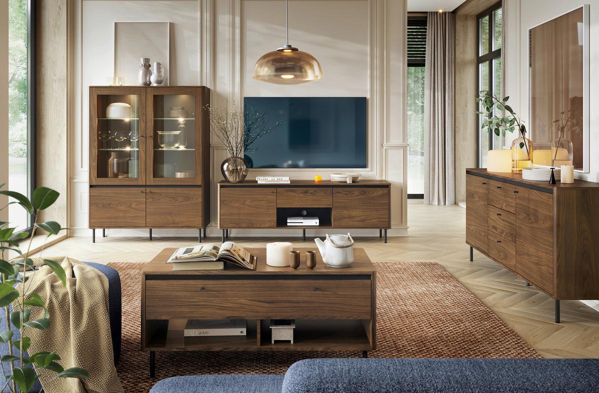 Tv Komoda Revillo - boje oraha/crna, Basics, drvni materijal/metal (177/61/40cm) - Modern Living