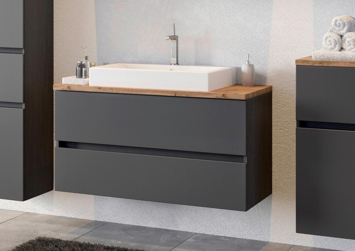 Waschtischkombi in Grau 'Pienza' - Graphitfarben/Weiß, Basics, Keramik/Holzwerkstoff (100cm) - Held