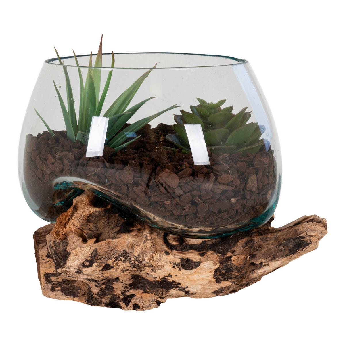 Vase San Marino Waterdrop Transparent/Teakfarben - Transparent/Teakfarben, Design, Glas/Holz (15/15/15cm)