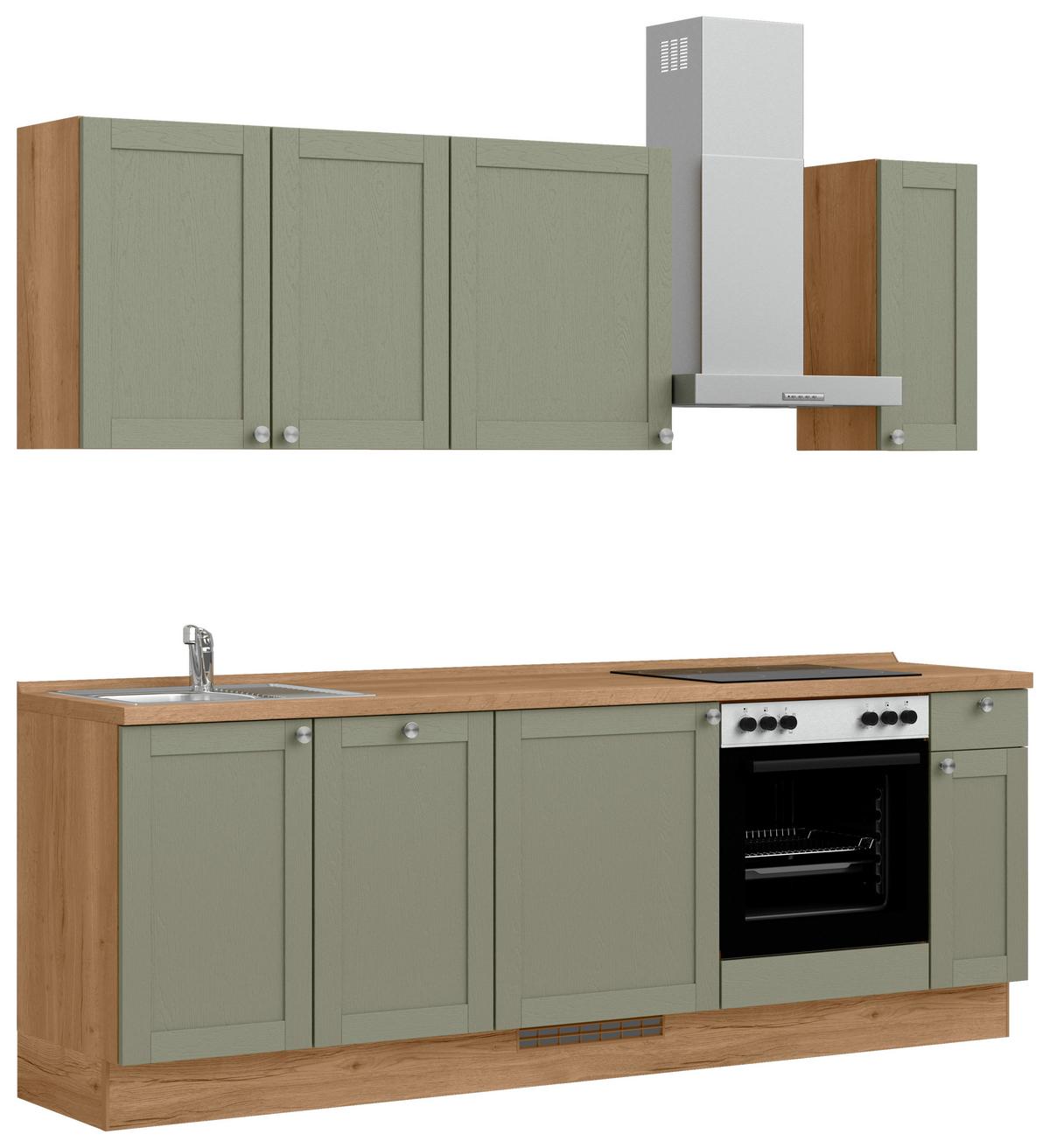Küchenleerblock Frame Low o. Geräte Olivgrün - Edelstahlfarben/Eichefarben, MODERN, Holzwerkstoff/Metall (240cm) - Nobilia