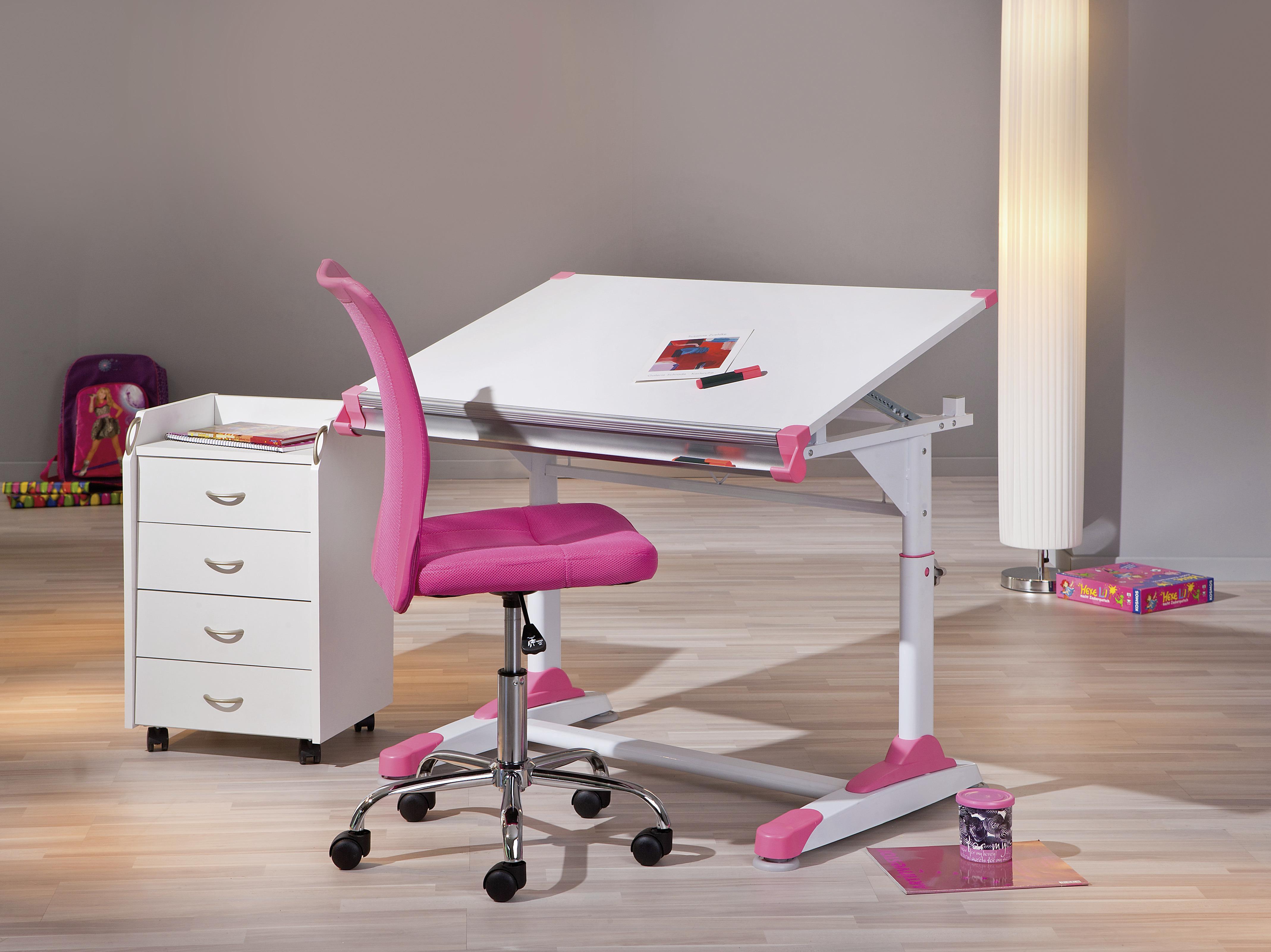 Jugendschreibtisch ca. 100x66 cm Weiß/Pink/Grün - Pink/Weiß, KONVENTIONELL, Holzwerkstoff/Metall (100/66/69-84cm) - MID.YOU