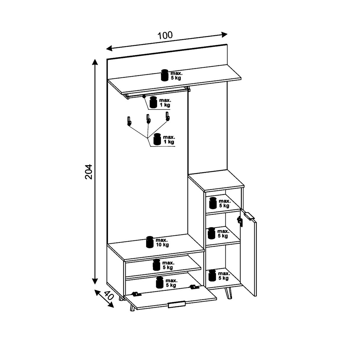 PRZEDPOKÓJ NORDIC C - kolor dębowy/kolor grafitowy, Design, materiał drewnopochodny (100/204/40cm) - MID.YOU