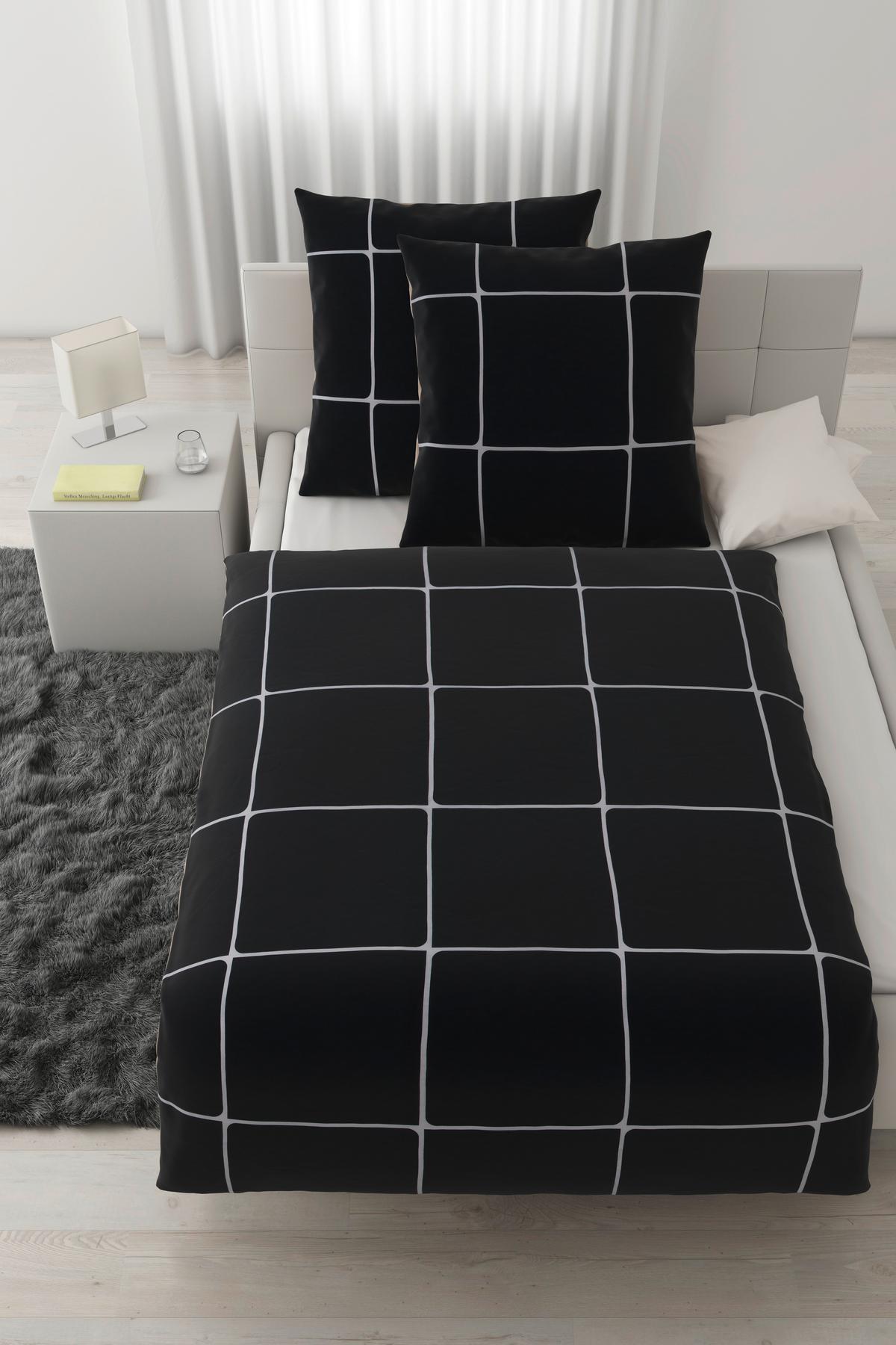 Bettwäsche Linnea Wende XXL Schwarz/Beige ca. 200x200cm - Beige/Schwarz, MODERN, Textil (200/200cm) - Modern Living