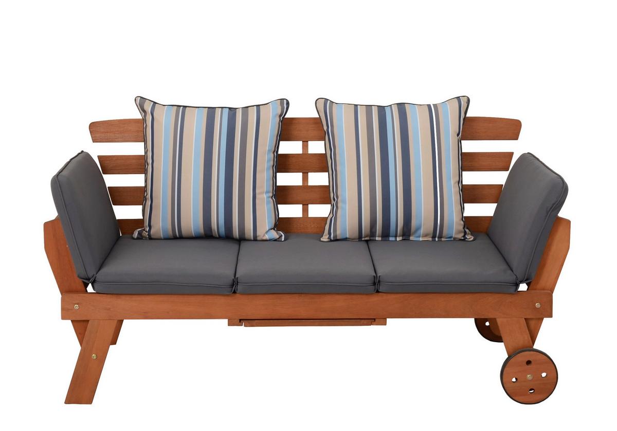 Gartenbank Holz Rincon ca. 190x78x68 cm inkl. Kissen - Braun/Grau, Basics, Holz/Textil (190/77,5/68cm) - Gardenson