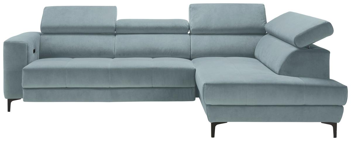 Ecksofa Emma rechts Hellblau - Schwarz/Hellblau, MODERN, Textil (301/210cm) - Premium Living
