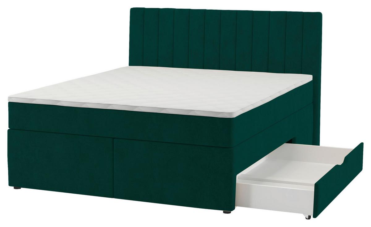 Boxspring Krevet Nikol - tamno zelena, drvni materijal/tekstil (160/200cm) - Based