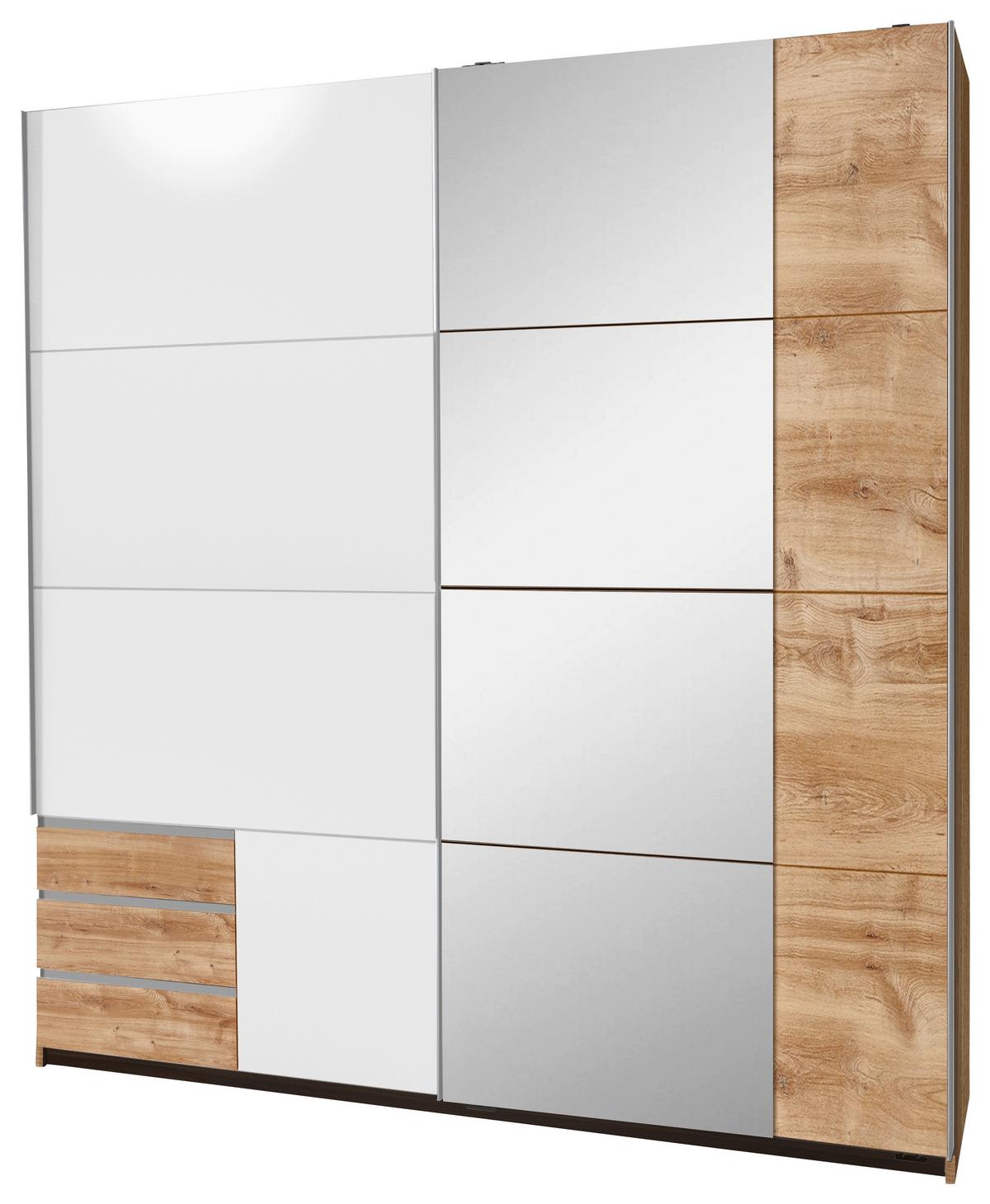 Schwebetürenschrank Emden Eichefarben ca. 180x198x64cm - Eichefarben/Schwarz, MODERN, Holzwerkstoff (180/198/64cm) - Mömax