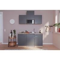 Miniküche Economy m. Geräten B: ca. 150cm Grau/Eichefarben - Eichefarben/Grau, Basics, Holzwerkstoff (150cm) - Respekta