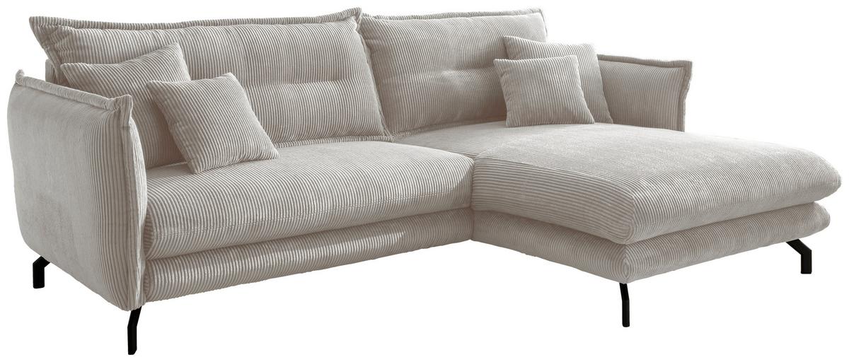 Wohnlandschaft Lava Silberfarben Cord - Silberfarben/Schwarz, MODERN, Textil/Metall (255/180cm) - Livetastic