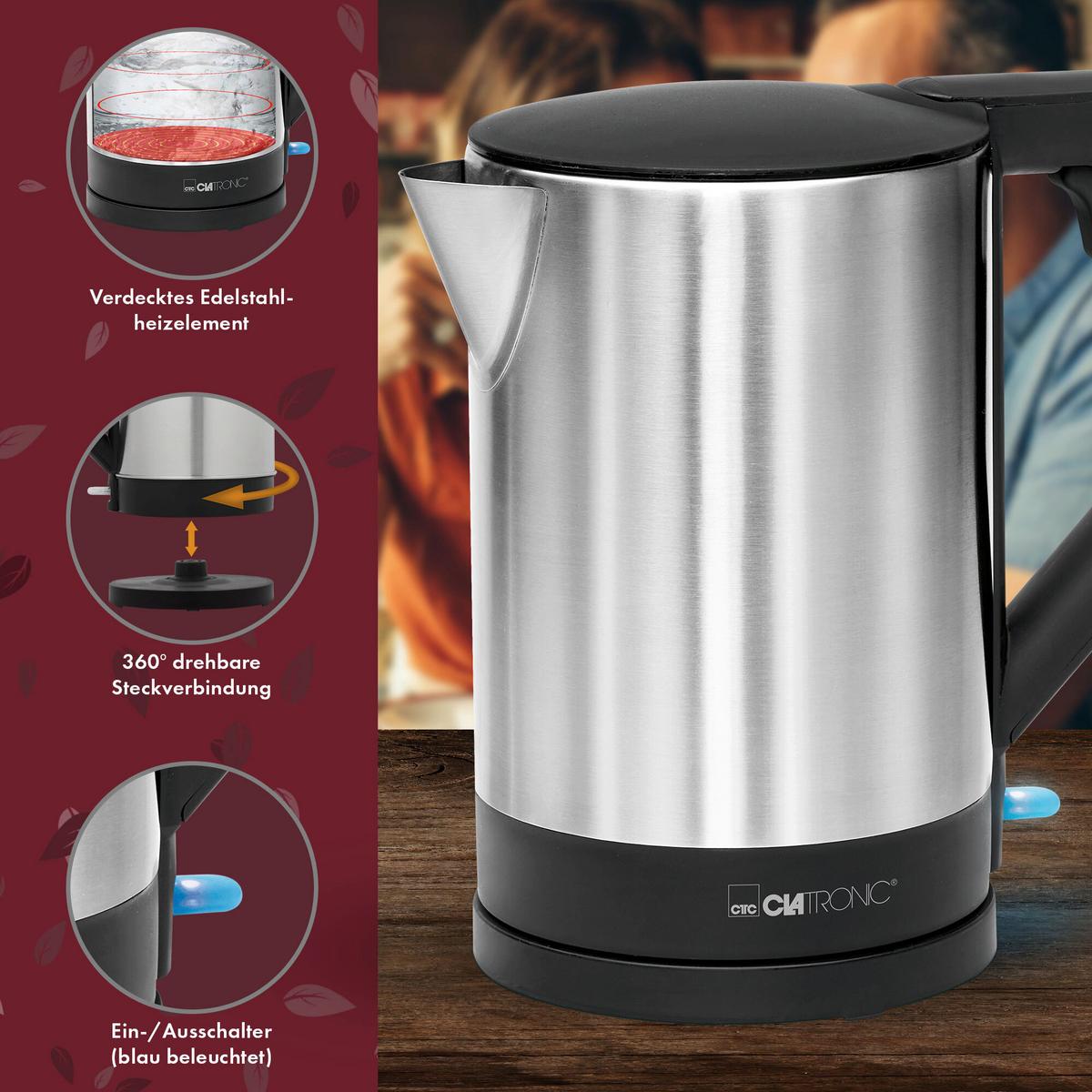 CZAJNIK ELEKTRYCZNY WKS 3692 SW - kolor stalowy/czarny, Trend, tworzywo sztuczne/metal (21/22/16cm) - Clatronic