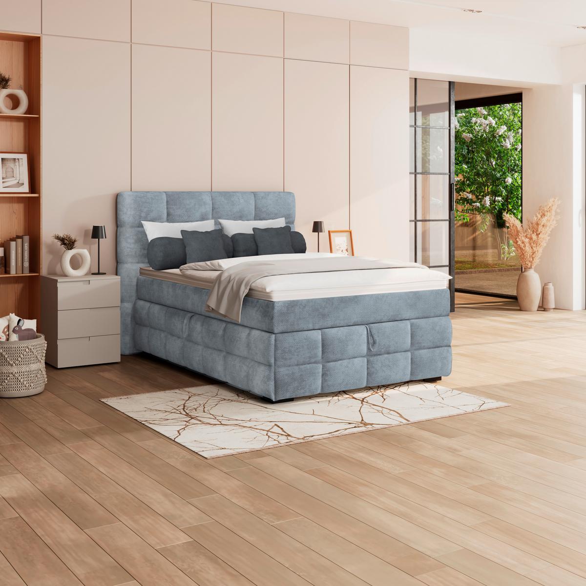 PAT BOX VEGA - albastru deschis/verde, Trend, lemn/textil (140/200cm) - Modern Living