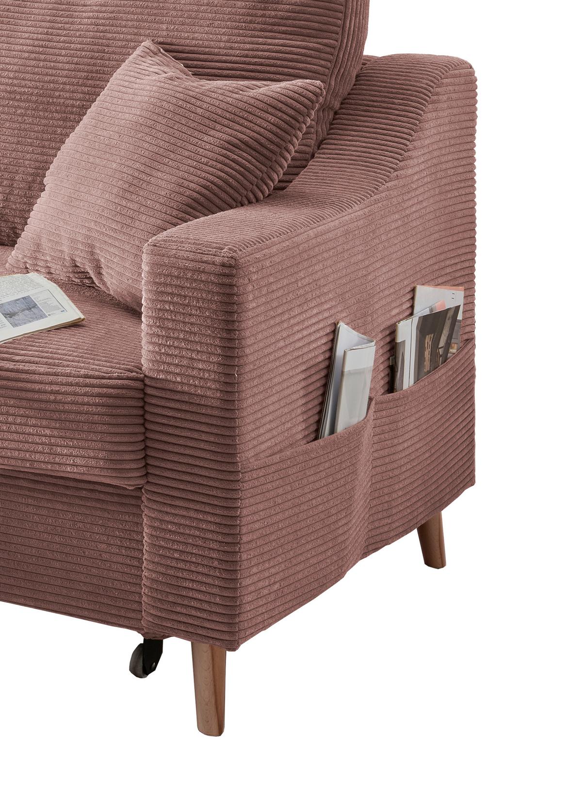 Ecksofa Valentina Rosa Cord - Rosa/Naturfarben, Design, Holz/Textil (150/228cm) - P & B