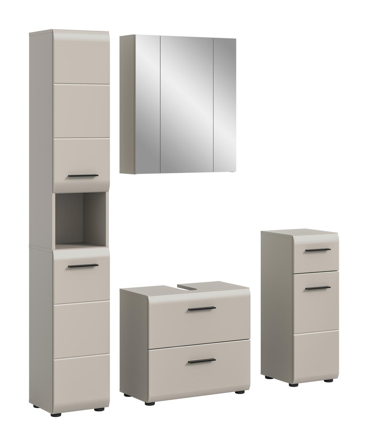 Badezimmer Ice Kaschmir 4-teilig - Kaschmir/Schwarz, Trend, Glas/Holzwerkstoff (120cm) - MID.YOU