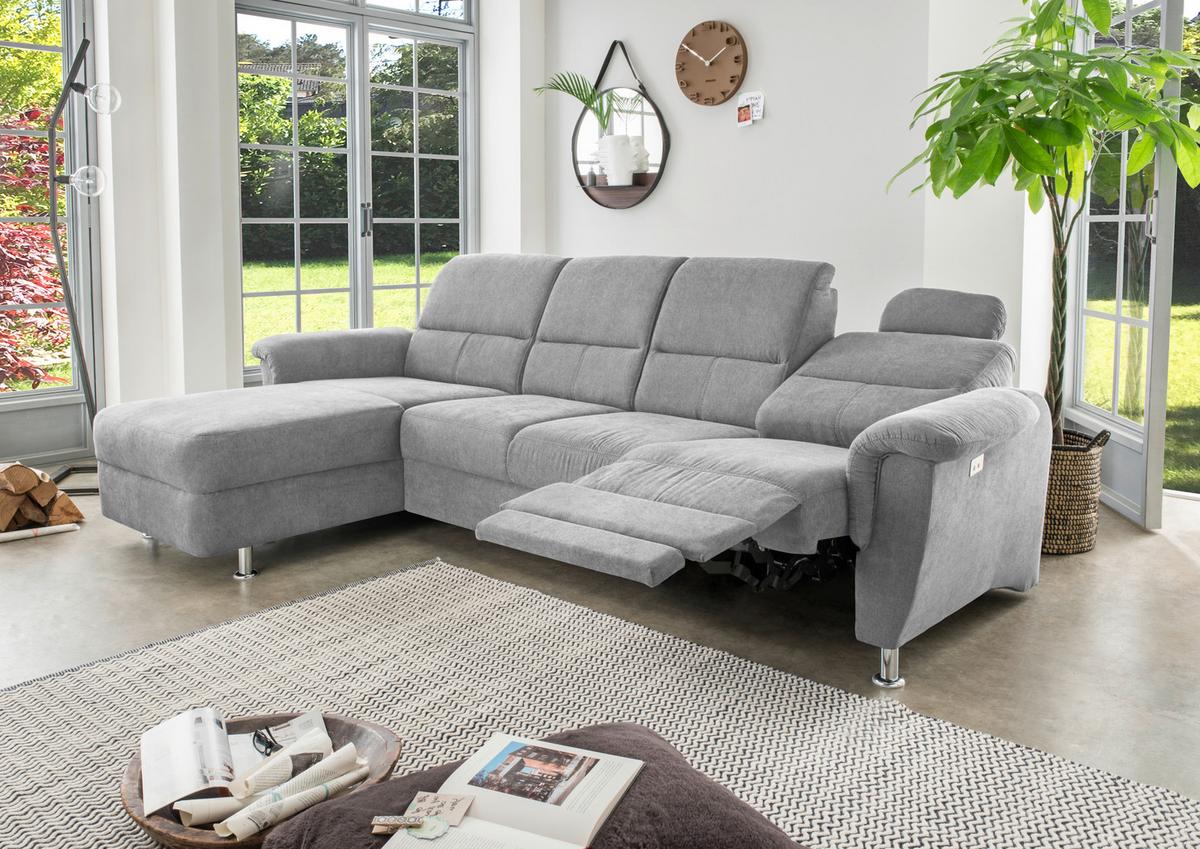 Wohnlandschaft Parole Grau Mikrofaser - Chromfarben/Grau, KONVENTIONELL, Textil/Metall (165/292cm) - Livetastic