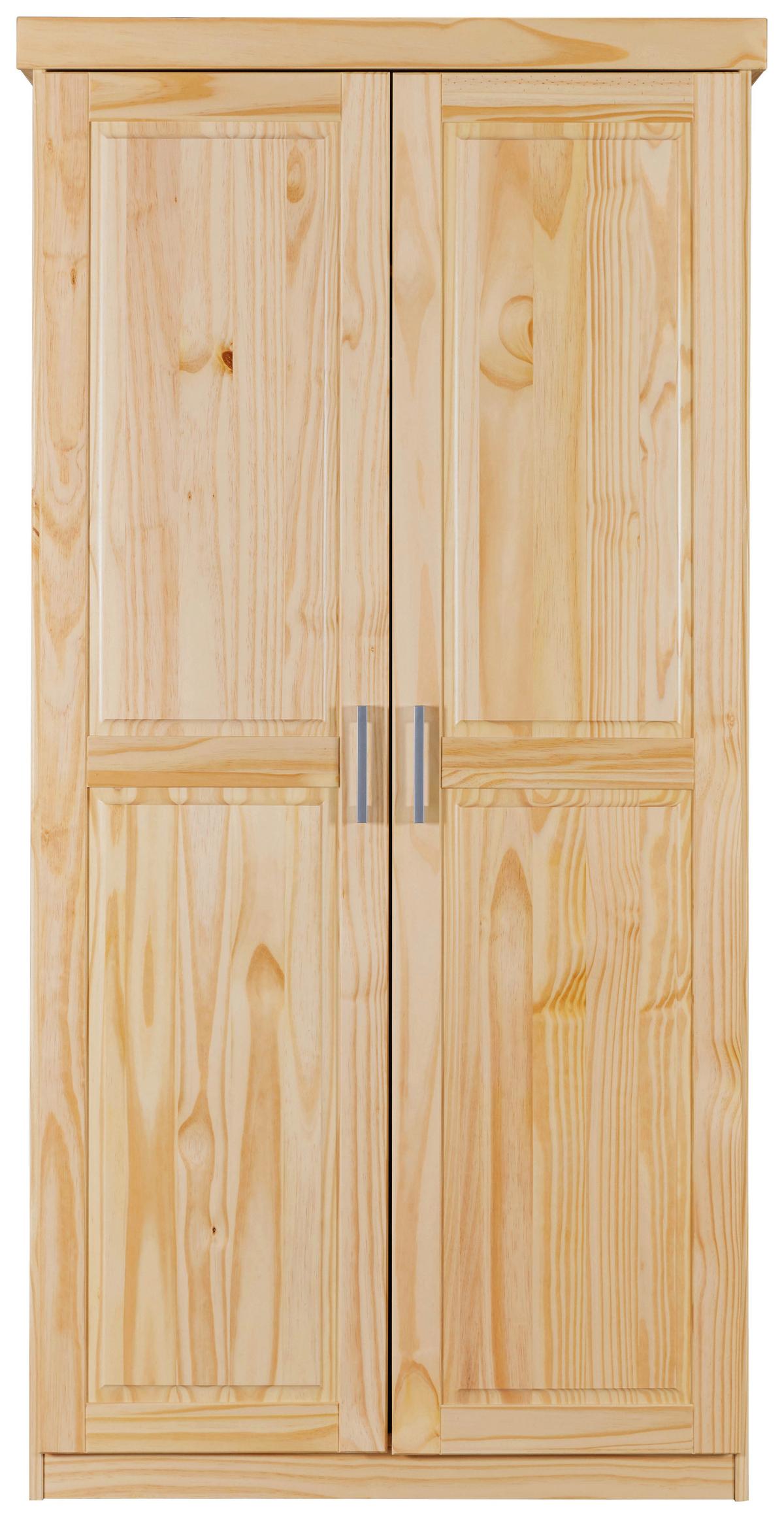 Garderobna Omara Leon, Masiven Bor, Naravno - barve bora/barve aluminija, Trendi, kovina/les (95/190/55cm) - MID.YOU