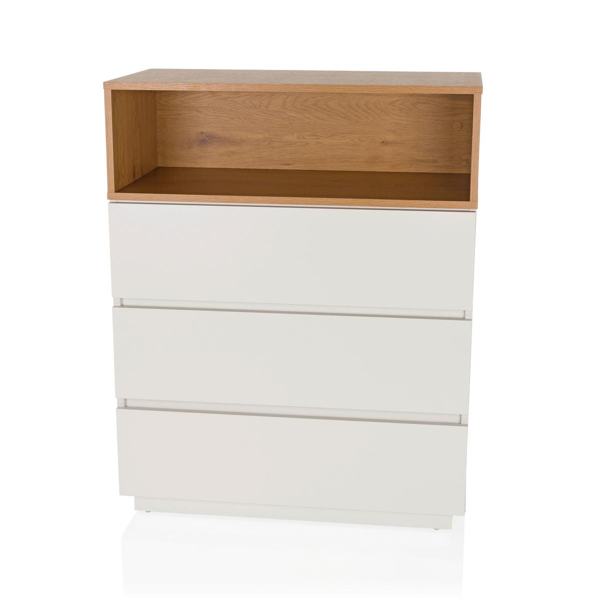 Komoda Melmo, Bela, Barva Hrasta - barve hrasta/bela, Moderno, umetna masa/leseni material (80/100/40cm) - MID.YOU