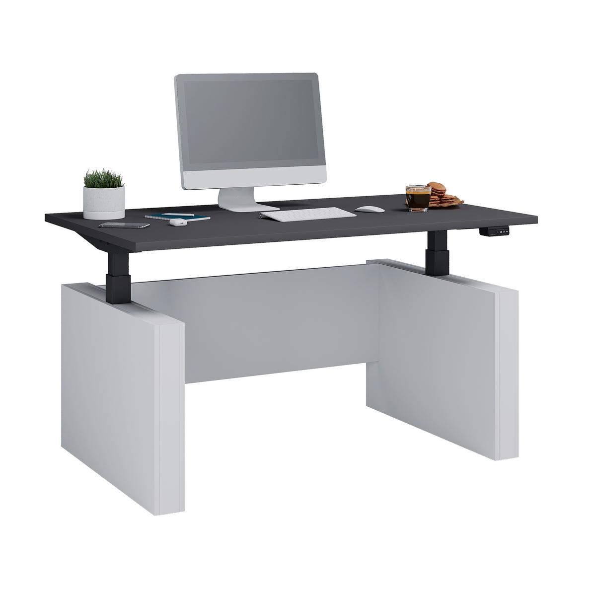 Schreibtisch E-Salia - Weiss/Anthrazit, Konventionell, Holzwerkstoff/Metall (138/80/73-122cm) - MID.YOU