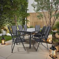 Gartentischgruppe Schwarz 9-teilig - Anthrazit/Schwarz, Basics, Glas/Textil (190/90/73cm) - Gardenson