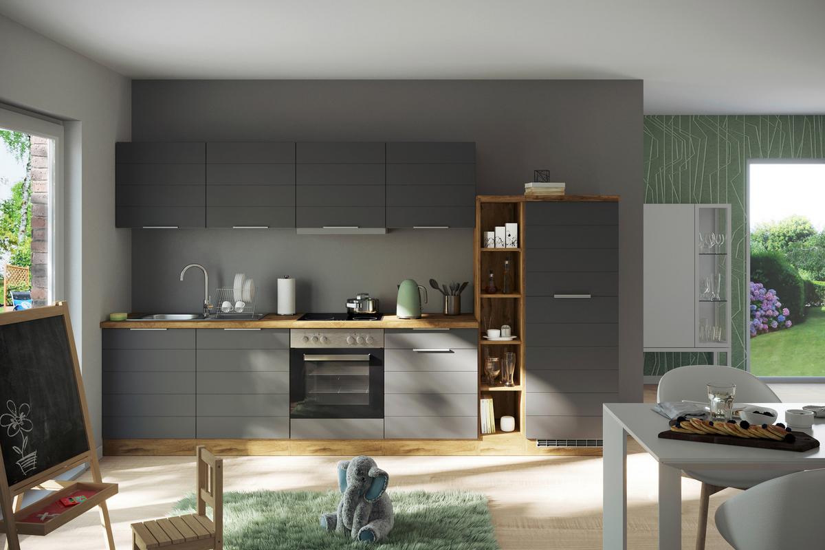 Spülenschrank Florenz ca. 120 cm Grau/Eiche - Eiche Wotan/Grau, Design, Holzwerkstoff/Metall (120/86/60cm) - Held