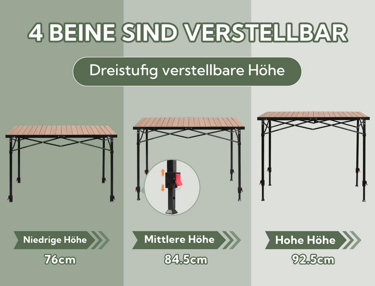 Campingtisch Schwarz/Birnbaumfarben - Schwarz/Birnbaumfarben, Basics, Metall (120/70/76-92.5cm) - Modante