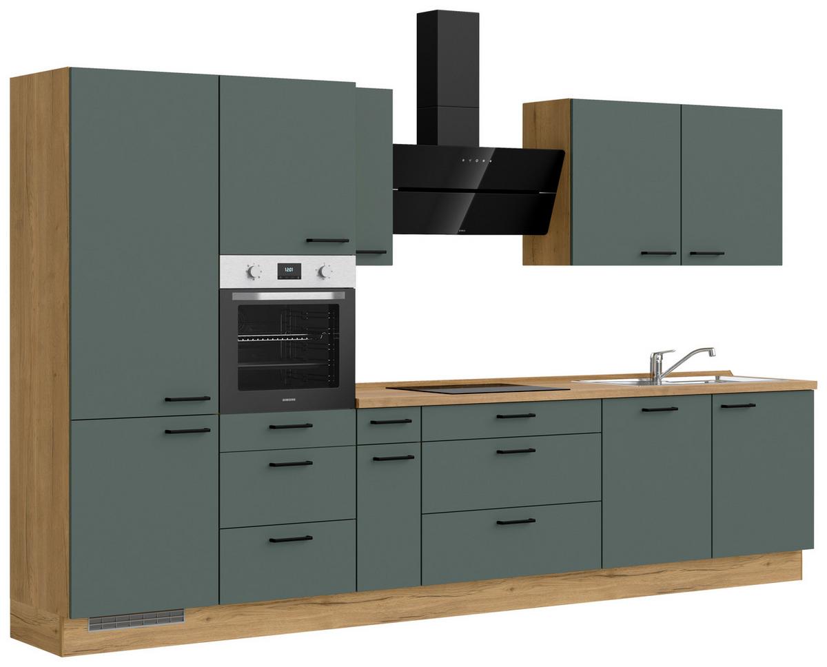 Küchenblock Easytouch High m. Geräten Dunkelgrün - Dunkelgrün/Eichefarben, MODERN, Holzwerkstoff/Metall (360cm) - Nobilia