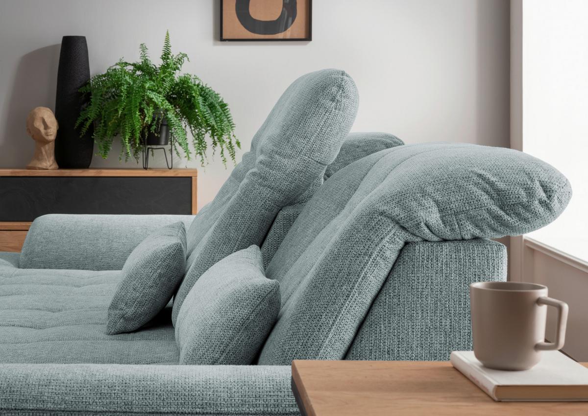 Ecksofa Rigatti mit Bettkasten ca. 184x314 cm Mint - Blau/Chromfarben, MODERN, Textil/Metall (184/314cm) - Livetastic