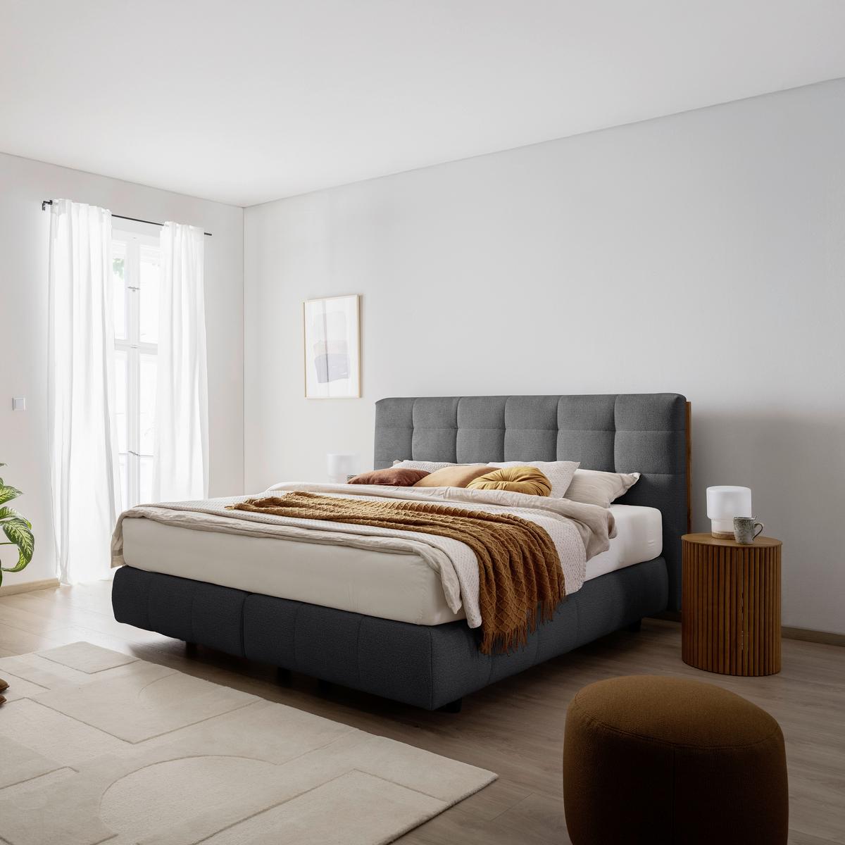 Boxspringbett Lavenito Schwarz ca. 200x200cm - Schwarz, KONVENTIONELL, Textil (200/200cm) - Premium Living