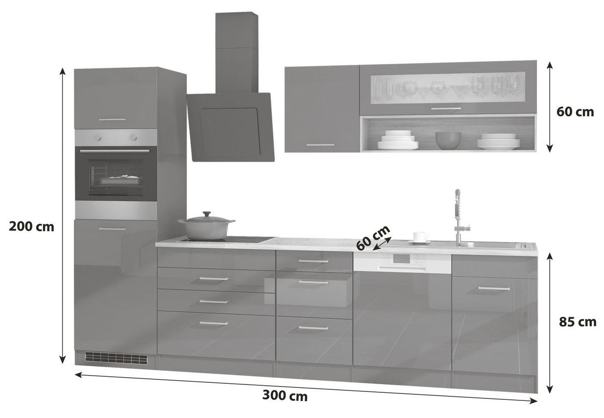 Küchenblock in Weiss inkl. E-Geräte 'Mailand' - Eichefarben/Weiß, MODERN, Holzwerkstoff (300cm) - Held