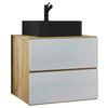 Kombiniran Umivalnik Lendas S, Medeni Hrast, Bela - črna/bela, Moderno, leseni material/keramika (61cm) - MID.YOU