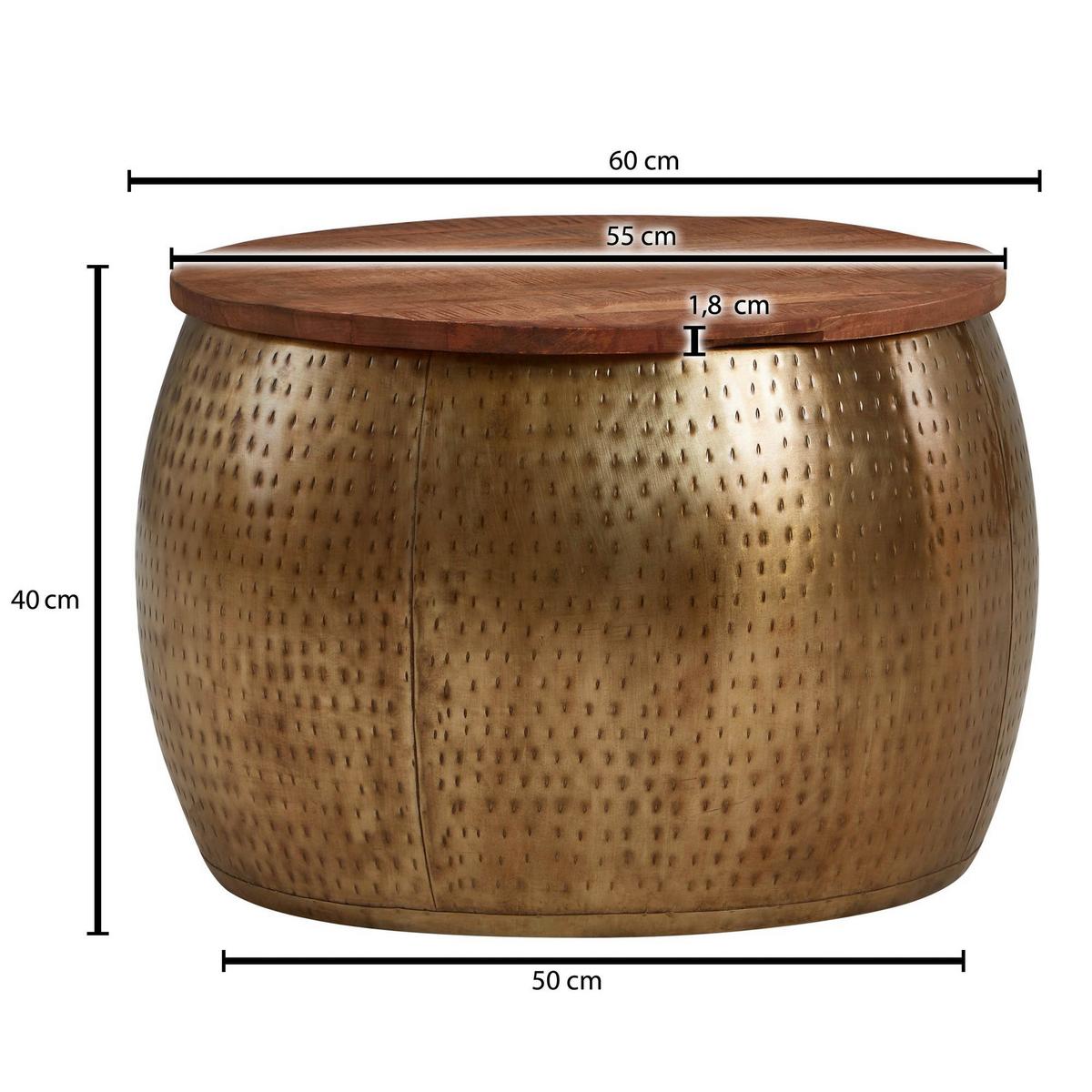 Klubska Miza Wohnling - zlate barve, Moderno, kovina/les (60/60/40cm) - MID.YOU