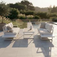 Loungegarnitur Tilly Creme Metall/Outdoorstoff +Abdeckung - Creme/Naturfarben, MODERN, Kunststoff/Textil (288,5/70/74cm) - Bessagi Garden