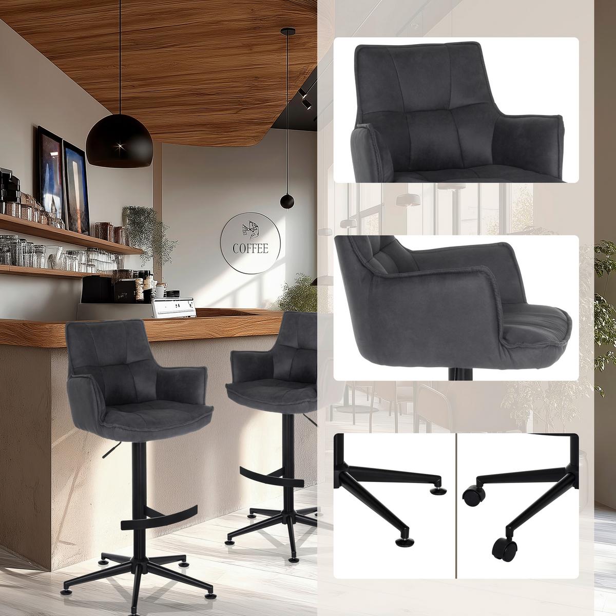 Barski Stol Solao Life High, Antracit - črna/antracit, Moderno, kovina/umetna masa (55/93/56cm) - MID.YOU