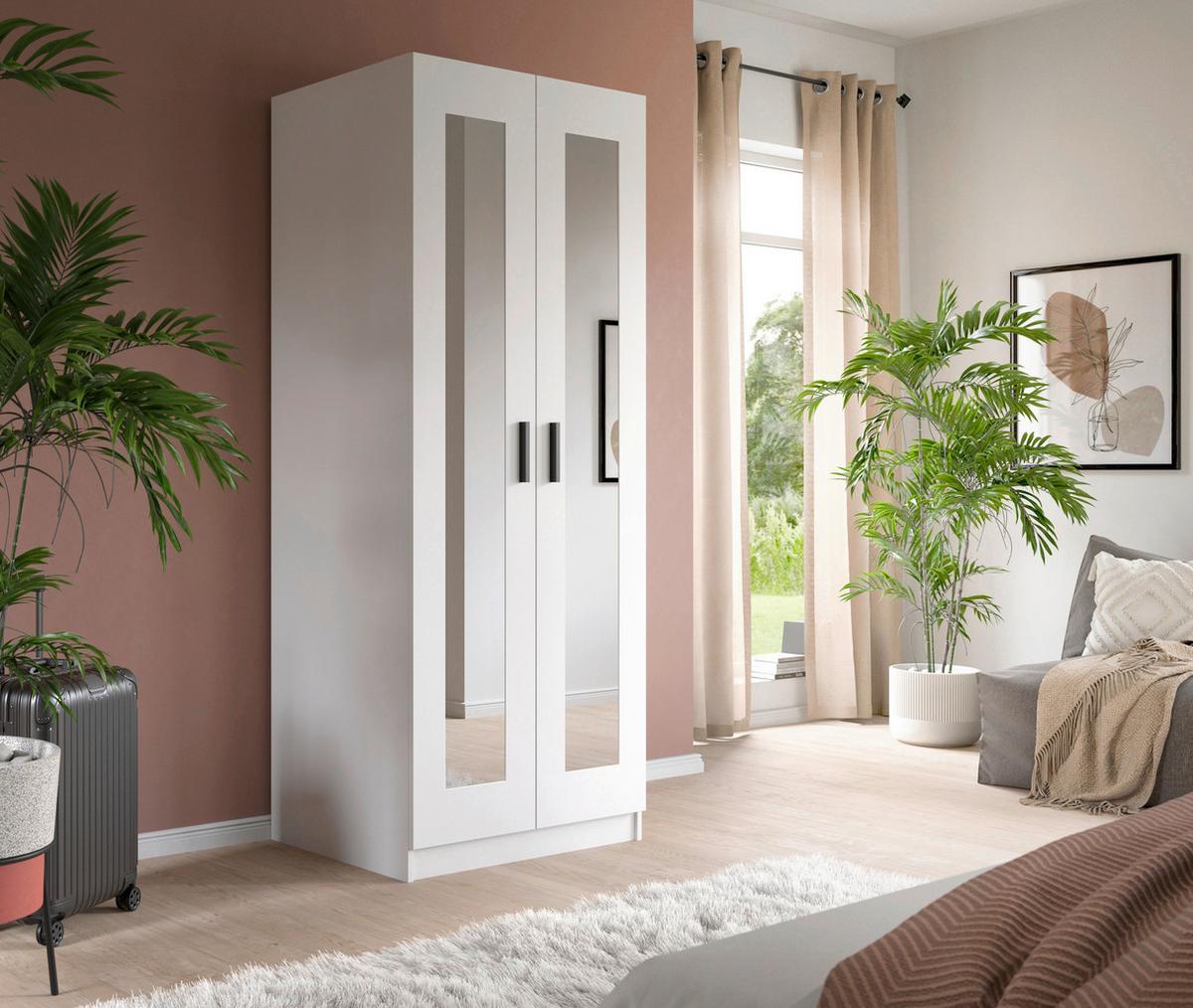 Drehtürenschrank Visby Weiß - Schwarz/Weiß, ROMANTIK / LANDHAUS, Holzwerkstoff/Kunststoff (80/195/56cm) - Livetastic