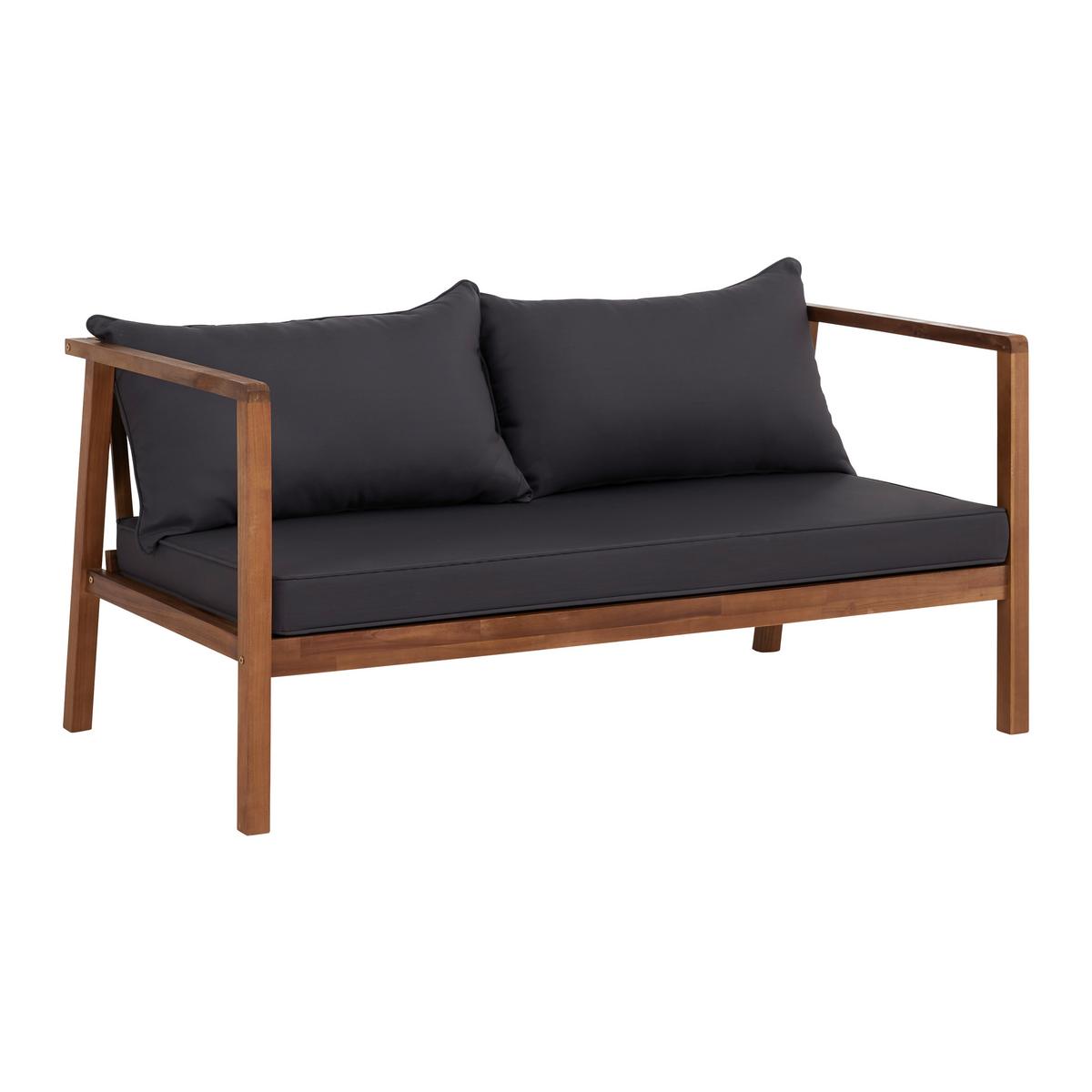Loungegarnitur Pia Dunkelgrau Akazie/Outdoorstoff - Grau/Akaziefarben, MODERN, Holz/Textil (150/70/79cm) - Bessagi Garden