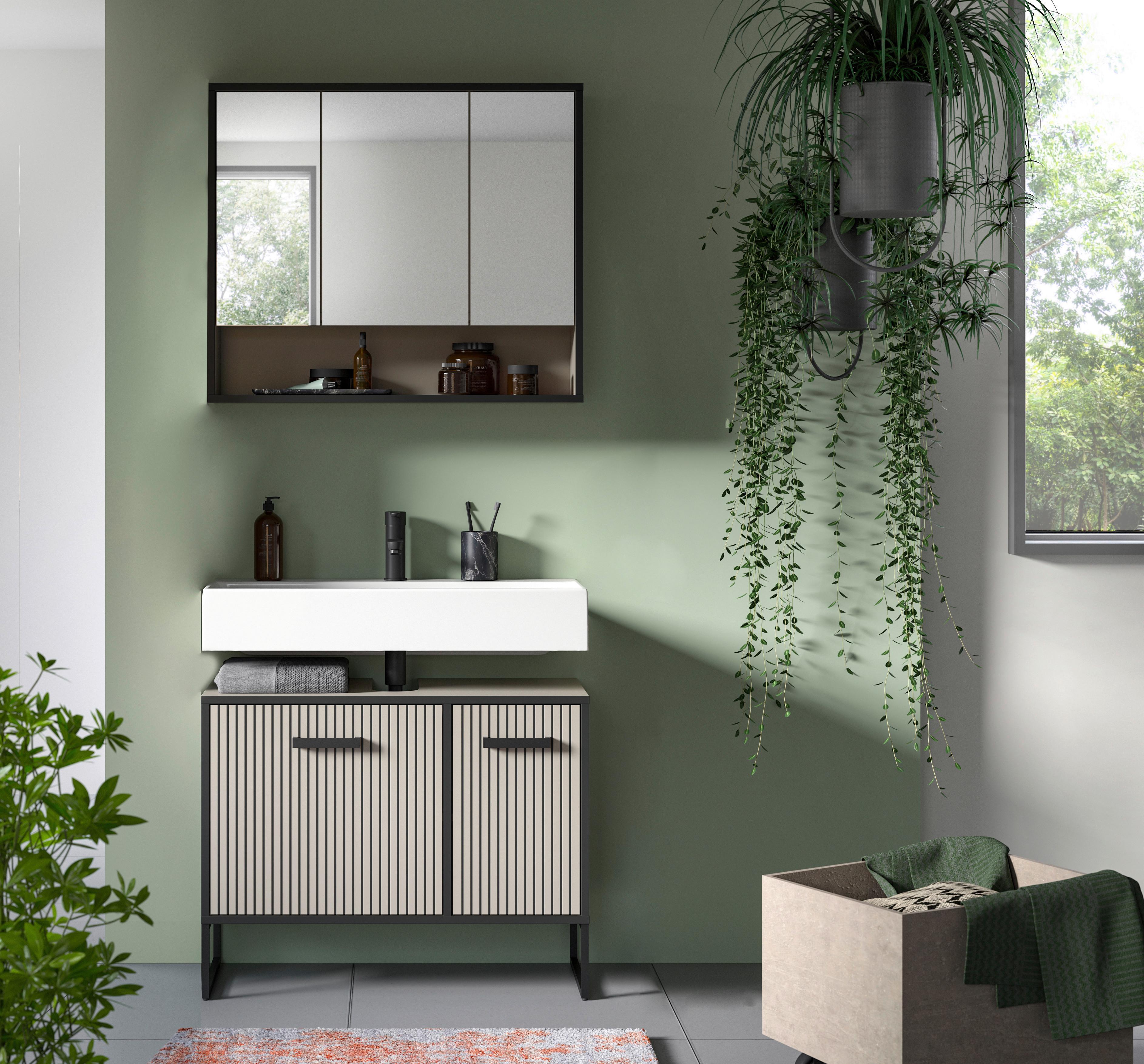 Badezimmer BAGNO 2-teilig ca.80cm Kaschmir - Kaschmir/Schwarz, MODERN, Holzwerkstoff/Metall (80cm) - MID.YOU