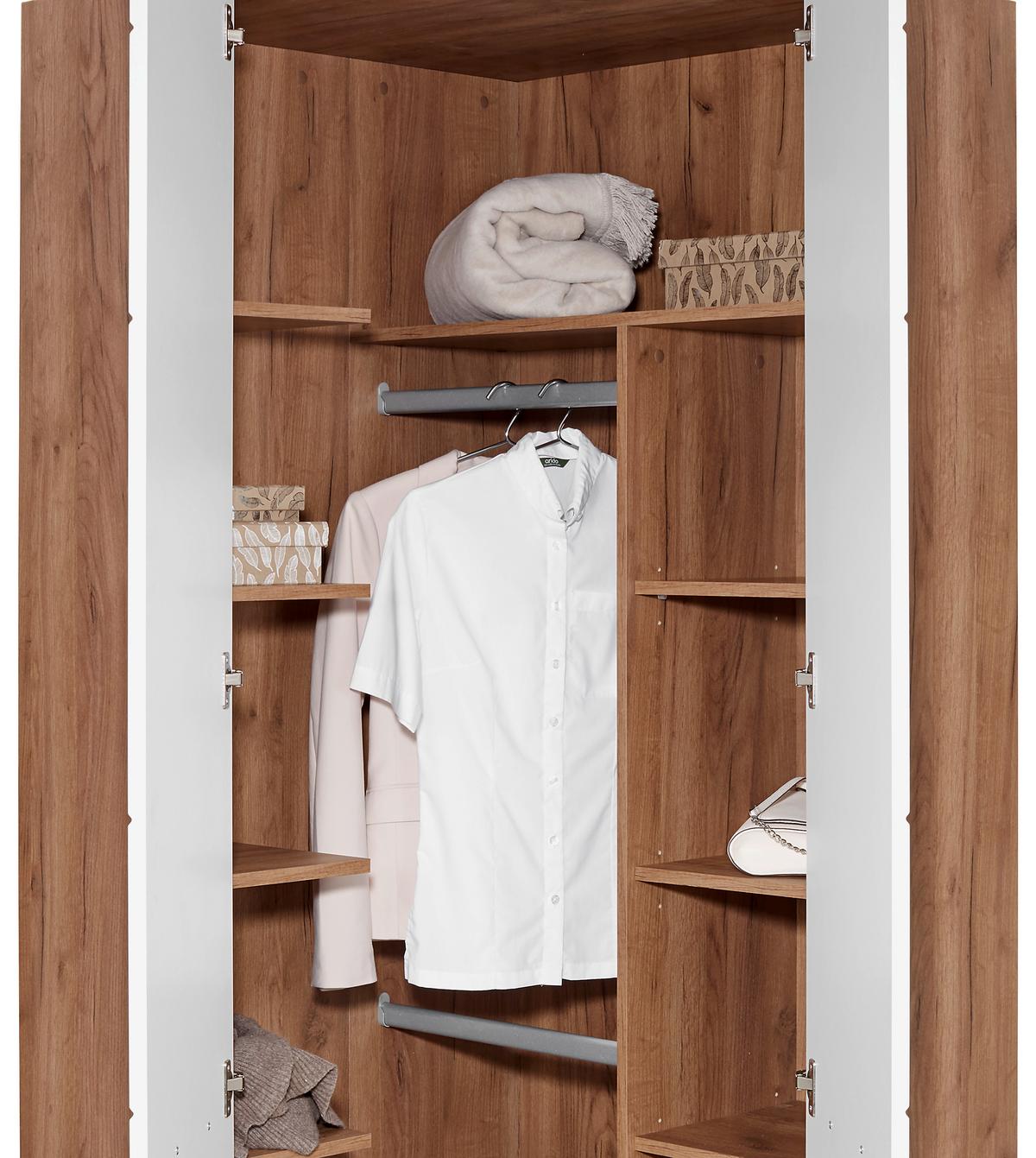 Sarok Ruhásszekrény 2 Ajtó Avensis New - tölgyfa színű/alumíniumszínű, Konventionell, műanyag/faalapú anyag (86,5/205,7/86,5cm) - Luca Bessoni