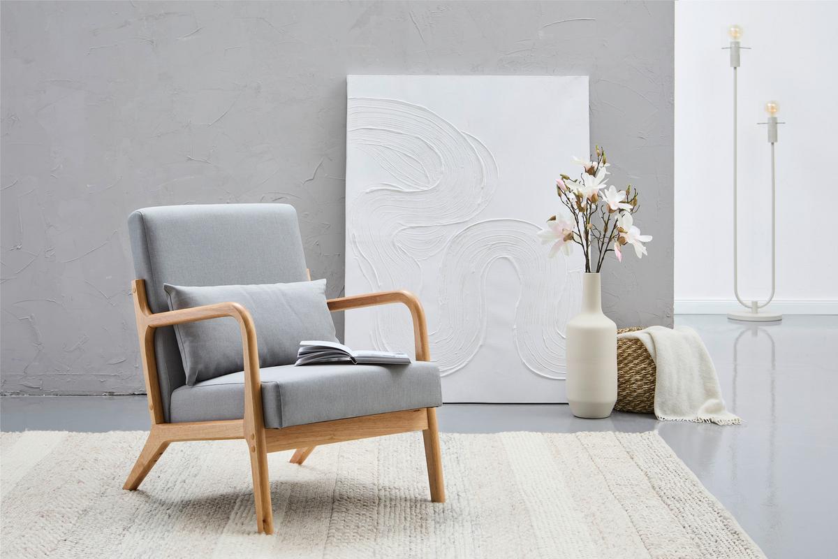 FOTEL JEAN - kolor naturalny/szary, Modern, tkanina/drewno (73/76/60cm) - Livetastic